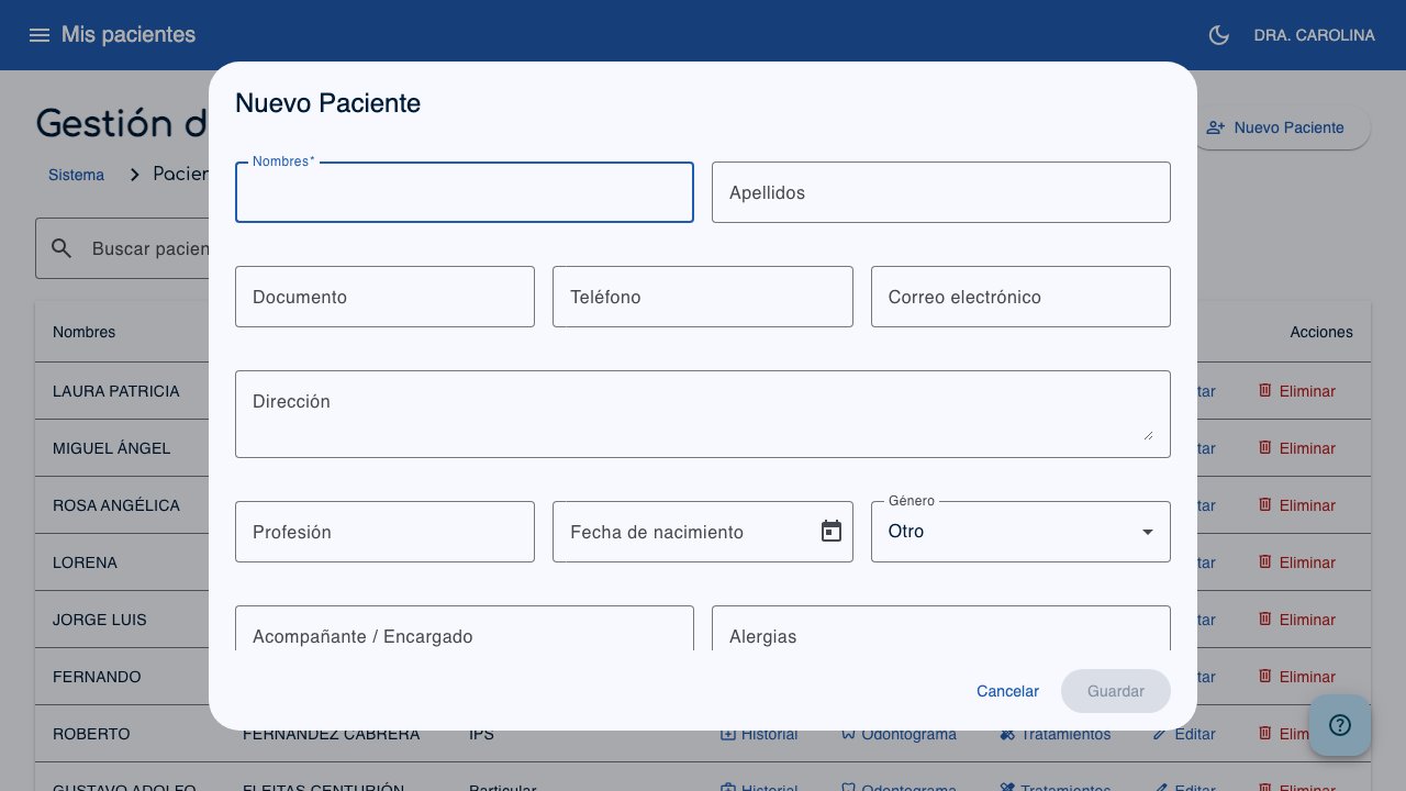Formulário de novo paciente
