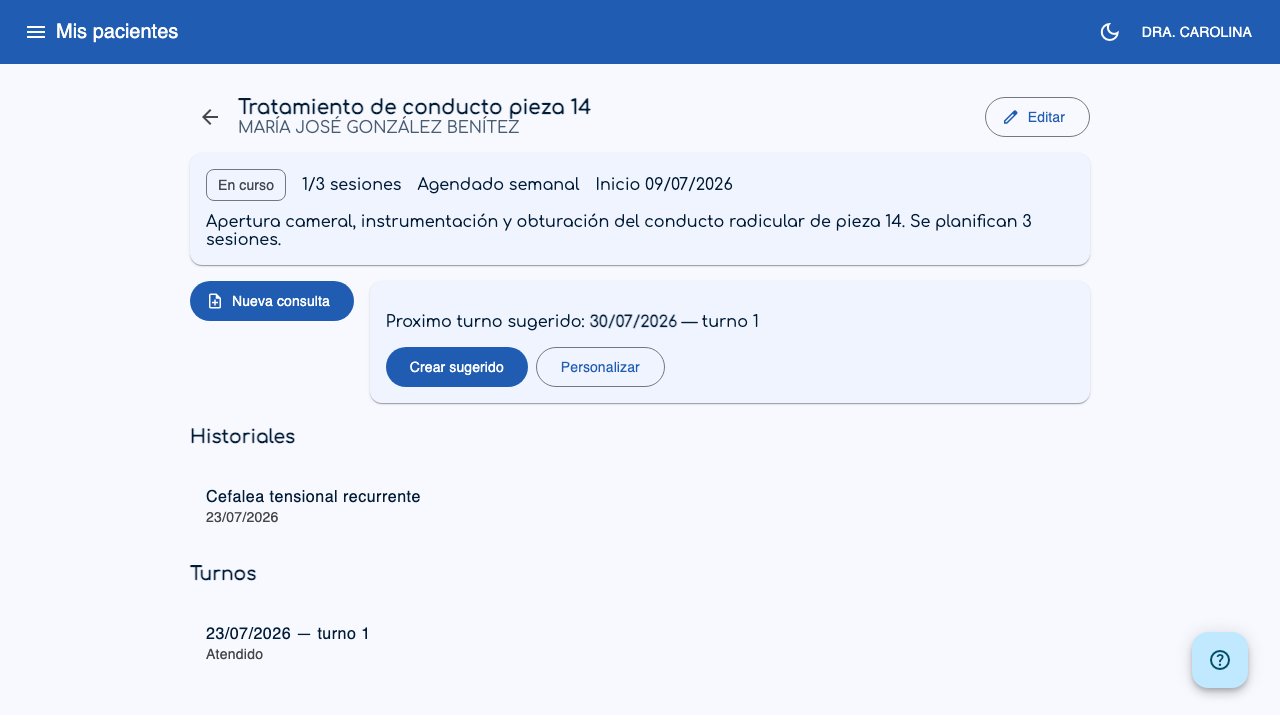 Detalhe de um tratamento com evolução e atendimento sugerido
