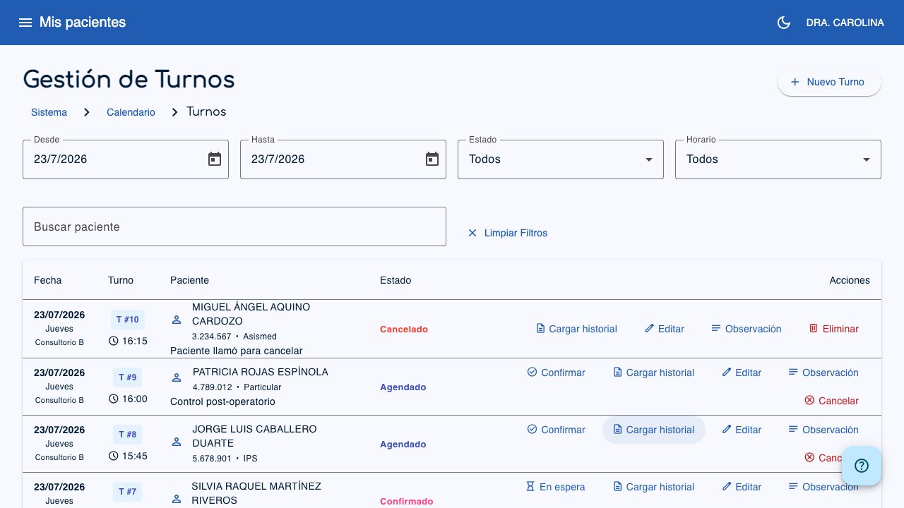 Lista de atendimentos